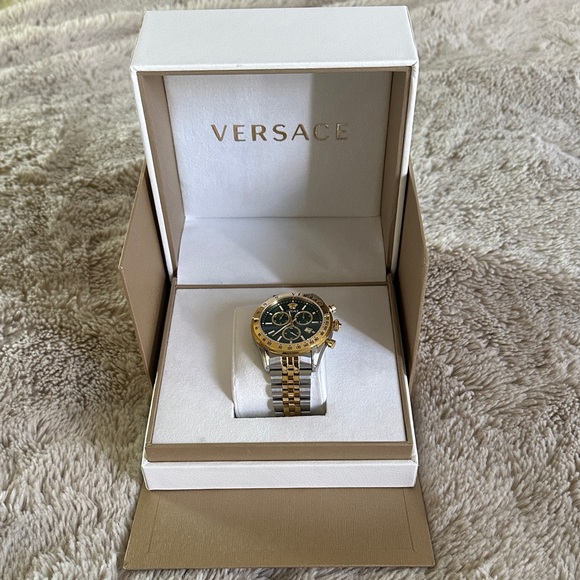 Like New Versace Green Chronograph Dial Two-tone Stainless Steel Watch - Picture 2 of 13